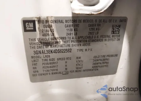 2013 Chevrolet Captiva Sport Lt z USA, uszkodzony, nr VIN 3GNAL3EK4DS622582